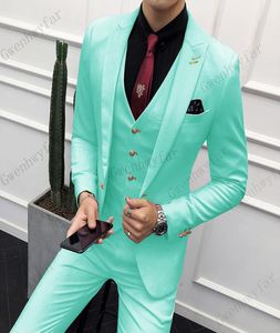 Bridalaffair Mint Green Single Breadsed Suit Sward Suits 3 штуки мужской платье костюм для вечеринки для вечеринки выпускной вечер