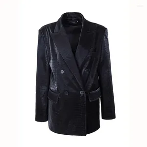 Women's Leather Spring Autumn Women Black Faux PU Suit Jacket Casual Double-breasted Long Sleeve Female Blazers Coat Streetwear