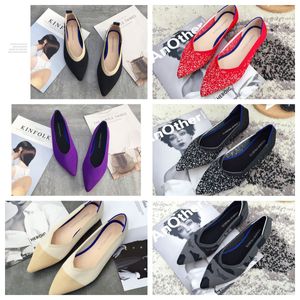 New Luxury Flat bottomed pointed ballet black white soft soled knitted maternity women boat shoe casual and comfortable size 35-41