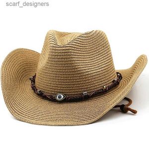 Chapéus de balde largos Chapéus de balde de verão Hat de cowboy ocidental Homens mulheres novas moda 2022 ao ar livre Caps Sun Caps Straw Hat Sombrero Hombre Cowgirl Jazz Cap Y240409