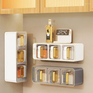 Storage Bottles Wall Mounted Seasoning Box Kitchen Precision Free Punching Sealed Moisture-proof