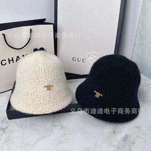 Design Texture Lamb Wool Fisherman CE Home Letter Korean Version Ins Women's Autumn And Winter Warm Basin Bucket Hat