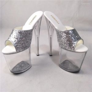 Dansskor 20 cm sexig underbar silverglitter hög klack 8 tum häl för kvinnors kristall