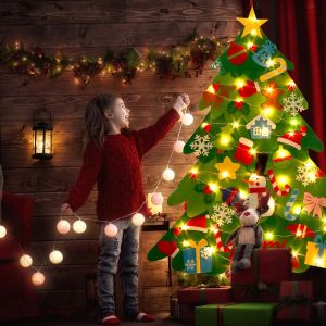 Felt Christmas Tree fai -da -te muro appeso Merry Christmas Decorations Tree Led Lights Lights Ornaments Christmas Ornaments Regali per bambini