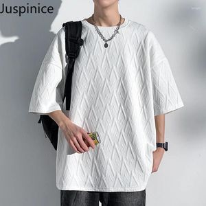 T-shirty T-shirt Letni rozmiar Letni rozmiar T-shirt Solidne Jacquard Mid-Sleeve Luźne dno t-shirty Mężczyźni Tops Męskie ubrania