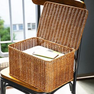 Plus Size Storage Baskets Laundry Rattan Basket Home Organizer Case with Lid Sundries Storage Baskets Wardrobe Closet Organizer