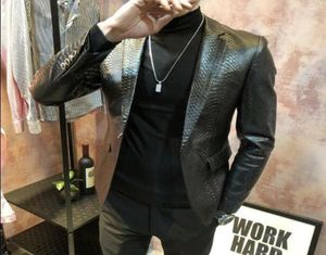 Men039s Fur FAUX Mens formal Real Leather Jacket Suit de Blazer Casual Coat Patterns Crocodile Patterns Slim Fit Outwear Plus Size Black 8424799