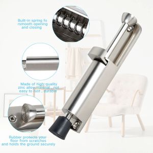 Spring Door Stopper Zinc Alloy Foot Kickdown Door Stop Sturdy Telescope Door Stopper Foot Pedal Door Lock Holder with Rubber