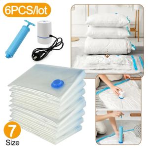 Bags 6pcs Vacuum Storage Bags with Pump Transparent Folding Compressed Space Saving Vacuum Bag for Clothes Large Travel Container