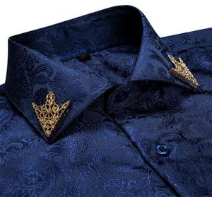 Fashion Royal Blue Paisley Men Shirts Business Casual Sleeve Slip Dress Shirt Shirt Morbic Comfort Men 100 Silk Shirt Dibangu 214197084