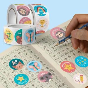 1inch/2.5cm Animal Good Job Cool Stickers Roll for Envelope Praise Reward Student Work Label Stationery Seal Lable 100-500 Pcs