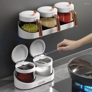 Storage Bottles Wall Mount Seasoning Boxes 3 Cups Set Pepper Sugar Bowl Salt Spice Jars Gadget Condiment Container Kitchen Accessories