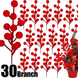 Decorative Flowers 30/5PCS Christmas Red Berry Flocking Foam Artificial Small Berries Cherry Branch DIY Wreath Xmas Tree Party Home Decor