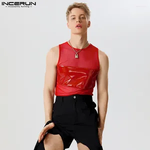 Men's Tank Tops INCERUN 2024 American Style See-through Mesh Patchwork Waistcoat Sexy Fashion Tight Elastic S-5XL