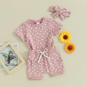 Set di abbigliamento nati abiti da bambina estate floreali a maniche corte pantaloncini con outfit grazioso