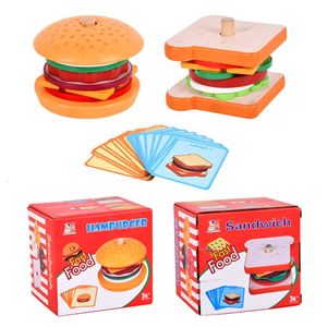 Barn låtsas lek kök leksaker hamburger sand simulering mat matchande spel montessori utbildnings trä stapling 240407