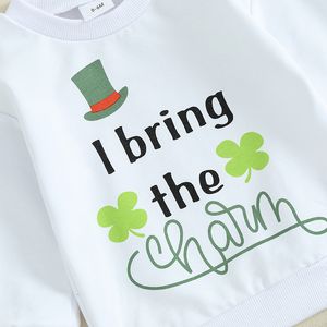 Nyfödd spädbarn baby pojke St Patricks dag byxor kläder gröna shamrock tryck tröja med elastisk midja dragkammare