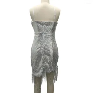 Casual Dresses Sequin Fringe Party Dress Elegant Evening With Low Cut Spaghetti Stems Backless Design Slim Fit For Women