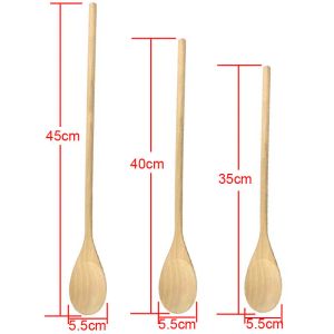 Träbambu extra långt handtag stora stora skedar 35 cm/40 cm/45 cm naturliga träredskap för matlagning av blandning av omrörningsverktyg