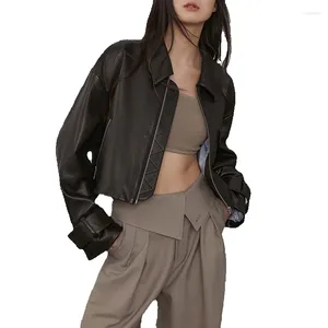 Women's Leather Exquisite Lapel Short Sheepskin Jacket With Loose Fitting Silhouette