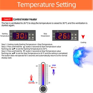10pcs Controlador de temperatura digital Termostato Termoregulador Relé Incubadora LED 10A Aquecimento de aquecimento STC-1000 STC 1000 12V 24