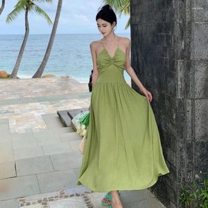 Casual Dresses V Neck Spaghetti Strap Women's Summer Dress Maxi Boho Long A Line Beach Vestidos Söta kläder Drop