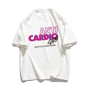 Anti Cardio Club T Shirt Gym Plus Size Women Clothing Life Sayings Letter Cotton Tee WomenMen Exercise Fitness Outfits 240409