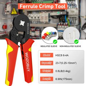 Wozobuy Wire Terminals Ratcheting Ferrule Crimper Tool HSC8 6-6A/6-4A-24-10AWG Wire Stripper, Wire Terminals Crimper Kit