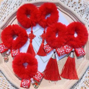 Flexível 1 par chinês de estilo chinês Bandas de cabelo laços macios elásticos para o ano novo
