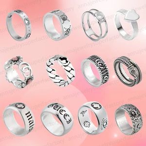 Mens Womens Designer Band Rings Double-G forma 925 Silver Retro Casais Vintage Spot Spot Jóias de luxo por atacado