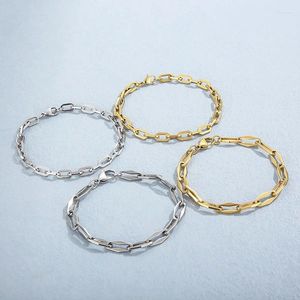 Link Armbänder 2024 Edelstahl Geometrisch 5mm/7mm Armband Goldfarbe für Frauen Hip Hop Punk Schmuck