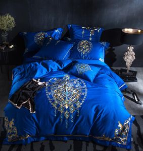 Azul egípcio algodão Oriental de cama moderna Conjunto de cama rainha rei