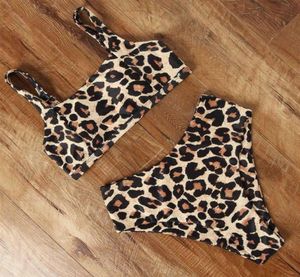 Sexig bikini 2022 Leopard baddräkt Hög midja baddräkt Push Up Plus Size Beachwear Bandage Badkläder Women Bandeau Biquini291R9128202