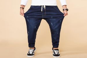 6xl 7xl 8xl große Größe Stretch Men039s Jeans Chinesische Stil Elastischer Taille Harem Hosen Blau Casual Distribesse Denimhose2543392