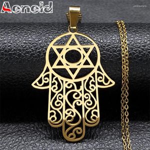 Pendant Necklaces Fatima Hamsa Hand Magen Star Of David Necklace For Women Men Hollow Stainless Steel Gold Color Jewelry N8054