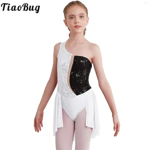 Stage Wear Kids Girls Sequin Figure Ice Skating Dress Sleeveless Shoulder Strappy Leotard Dresses For Competition Dance Gymnastics Costume