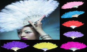 10 Farben Klappende Feather Fan Party Dekoration Hand gehalten Vintage Chinese Style Tanz Hochzeitshandwerk Downy Federn Foldable Dancing6429718