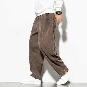 Men's Pants Chinese Mens Corduroy Loose Wide Leg Casual Winter Striped Velvet Harem Straight Elastic Waist Trousers 5xl