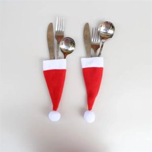 Santa Claus Christmas Mini Hat Indoor Dinning Spoon Forks Decorations الحلي الزخارف عيد الميلاد Craft Supply Party Tave Navidad zz