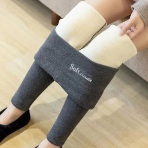 Vinterkvinnor leggings fleece fodrade sammet hålla varma byxor höga midjegener kvinnor solida bekväm stretchig termisk plus storlek