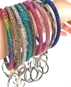 2020 13 Färger Silikon Wrist Key Ring Glitter Crystal Rhinestone Silicone Armband Keychain Bangle Circle Car Key Chain Jewelry M2012146