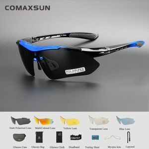 Comaxsun Professionelle polarisierte Fahrradbrille Fahrradbrille Outdoor Sportfahrrad Sonnenbrille UV 400 mit 5 Lens TR90 2 Style 240402
