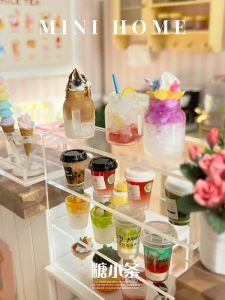 Doll House Mini Comida Jogar Miniatura Drink Milk Tea Shop Ice Cream Sobremesa