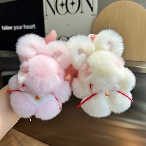 11cm/4.3" Cute Real Genuine Rex Rabbit Fur Bunny Bag Charm KeyChain Bag Accessories Phone Purse Pendant