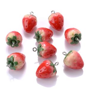 10Pcs Cute Red Acrylic Strawberry Apple Orange Mango Fruit Resin Pendants Charms for Jewelry Making Earrings Necklace Accessory