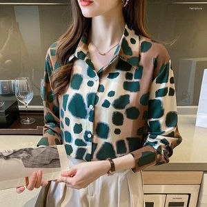 Kadın bluzları moda seksi leopar baskısı rahat uzun kollu gömlek mağazası kadın zarif bluz