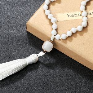 108 Mala White Porcelain Beads Charm Pendant Necklace Women Men Multilayer Healing Tassel Bracelet&Necklace Jewelry Gift New