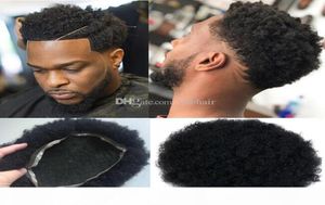 Men Wig Mens Hairpieces Afro Curl Full Lace Toupee Jet Black Color 1 Brazilian Human Hair System Men Hair Replacement for Black M2829542