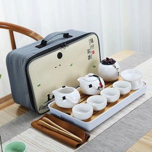 マグカップセラミックティーポット1ポット4カップ屋外旅行トートバッグセットTCUP Teasetチャイニーズティー