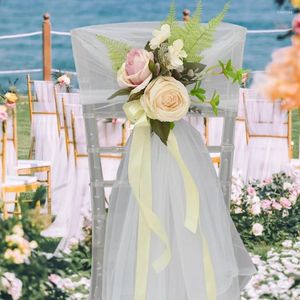 Decorative Flowers Chair Artificial Ribbon Sashes Knot Rose Banquet For Church Car Outdoor Country Wedding Party Events Decoration Supplies